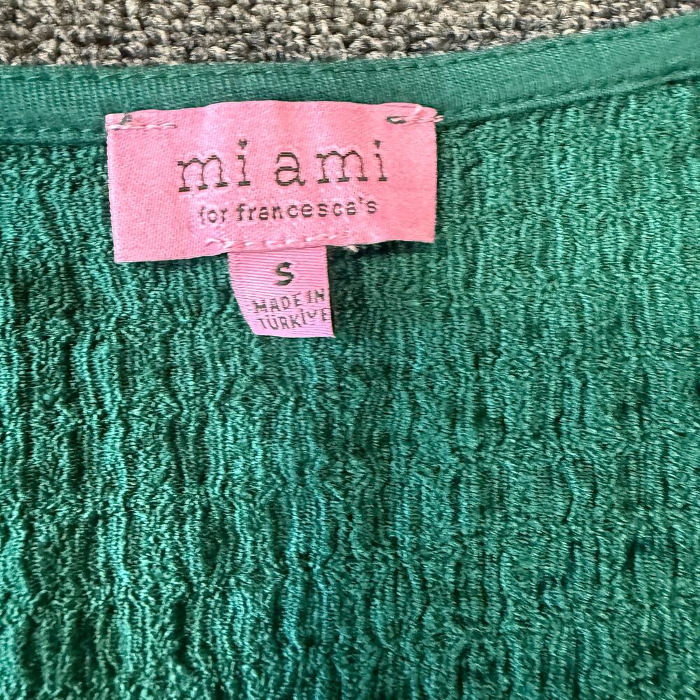 Vintage Y2k Miami for Francesca's Puff Sleeve V-Neck Green Wrap Blouse Small - Picture 3 of 5